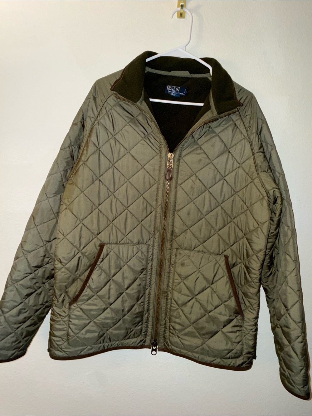 Vintage Polo Ralph Lauren Quilted Jacket Men’s Large - Olive Green Leather Trim